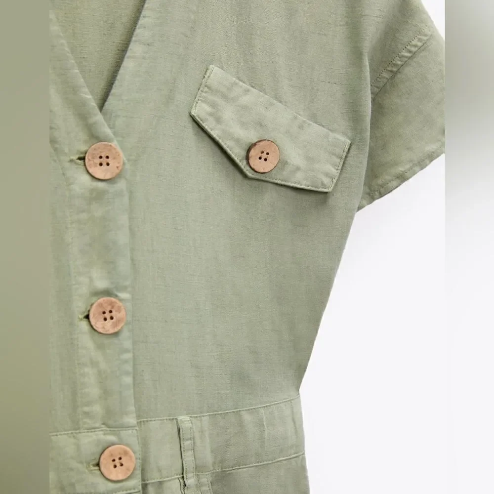 Zara Linen Blend Jumpsuit Rustic New